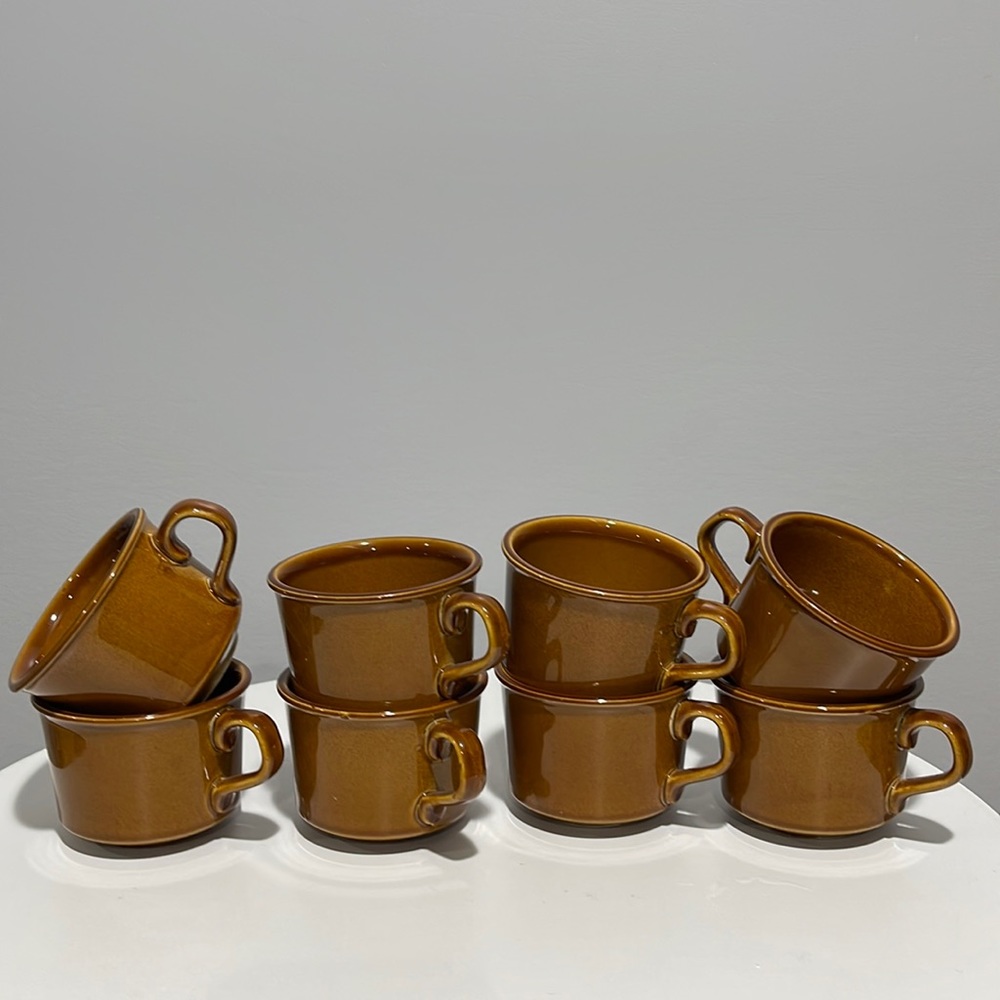Vintage USA Ceramic Coffee Mugs Brown Glaze 8oz. Lot of 8 cups